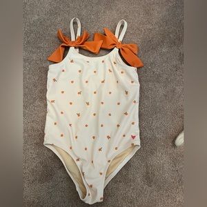 Pink Chicken Orange one piece with bow detail toddler girl 4T
